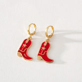 Grace Red Enamel Cowboy Boot Dangle Earrings